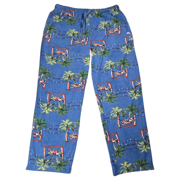 Tommy Bahama Men LG Santa Tropical Palm Tree Fleece Pajama Pants Gift Beach EUC - Picture 1 of 7